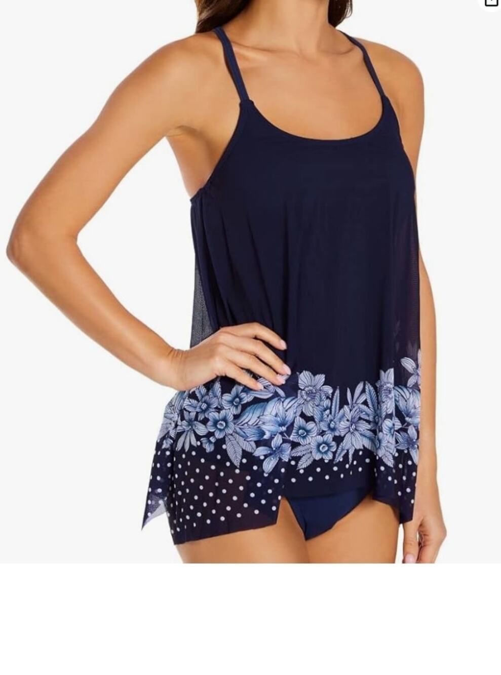 Coco Reef Tankini Swim Top Women's Bra Size 36D Navy Dark Blue Floral Racerback